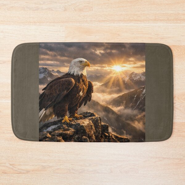 Item preview, Majestic Bald Eagle Perched On A Rocky Mountain Peak During Golden Sunrise designed and sold by Dreamy Armine Art.