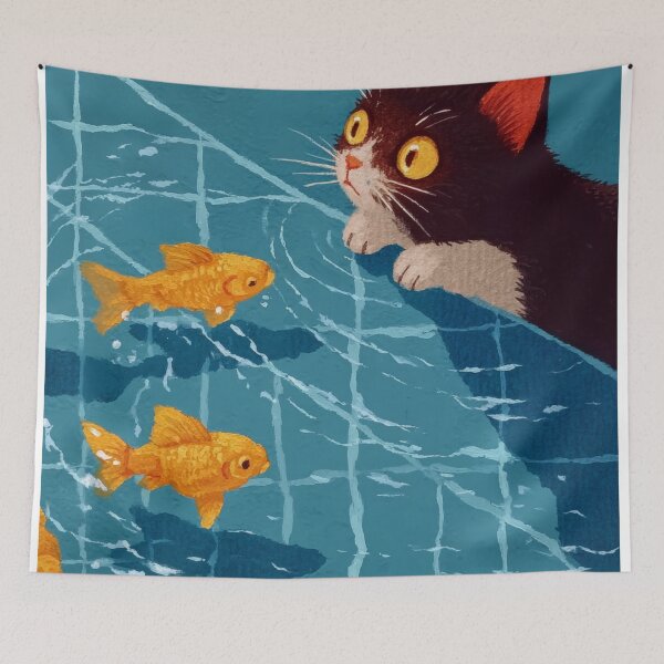 Item preview, Playful Catcore Poolside Vibes with Goldfish and Retro Charm designed and sold by MysticMarble.