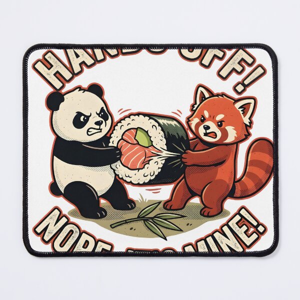 Item preview, Funny Red Panda vs Giant Panda Fighting Over Sushi - Retro Vintage designed and sold by The Grumpy Pet Club.