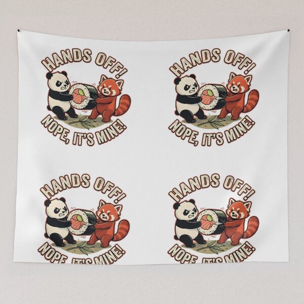 Item preview, Funny Red Panda vs Giant Panda Fighting Over Sushi - Retro Vintage designed and sold by The Grumpy Pet Club.