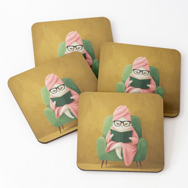 Item preview, Cozy Bookworm Catcore with Pink Spa Towel and Chic Glasses designed and sold by MysticMarble.