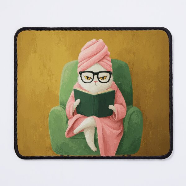 Item preview, Cozy Bookworm Catcore with Pink Spa Towel and Chic Glasses designed and sold by MysticMarble.