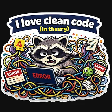 Artwork thumbnail, Funny Raccoon Programmer Sticker – Spaghetti Code Debugging Meme, Coding Humor Gift for Developers by NUVYStudio