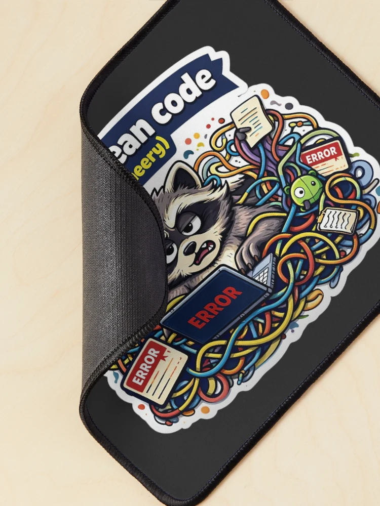 Thumbnail 2 of 5, Mouse Pad, Funny Raccoon Programmer Sticker – Spaghetti Code Debugging Meme, Coding Humor Gift for Developers designed and sold by NUVYStudio.