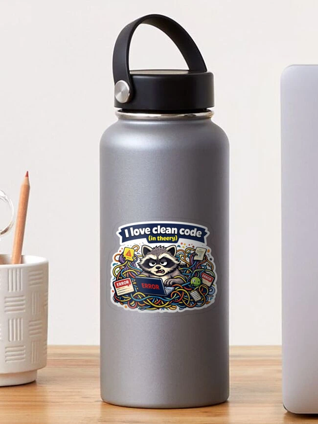 Thumbnail 1 of 3, Sticker, Funny Raccoon Programmer Sticker – Spaghetti Code Debugging Meme, Coding Humor Gift for Developers designed and sold by NUVYStudio.