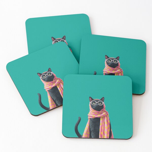 Item preview, Retro Glam Black Cat Chic with Polka Dot Scarf and Glasses designed and sold by MysticMarble.