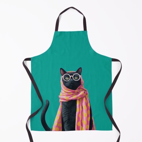 Item preview, Retro Glam Black Cat Chic with Polka Dot Scarf and Glasses designed and sold by MysticMarble.