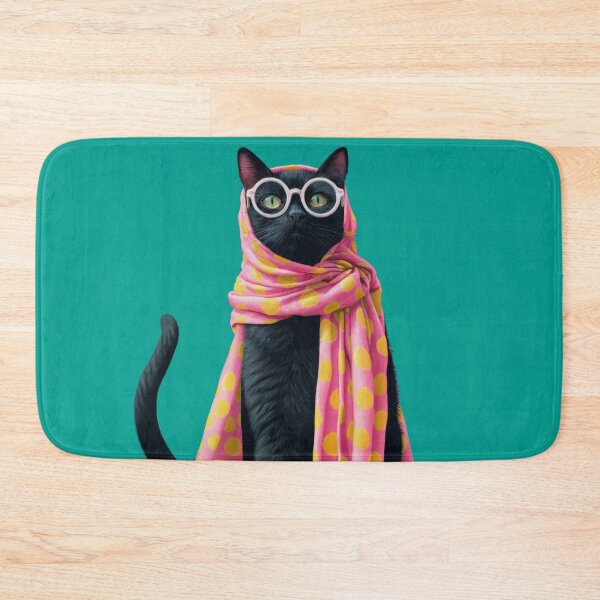 Item preview, Retro Glam Black Cat Chic with Polka Dot Scarf and Glasses designed and sold by MysticMarble.