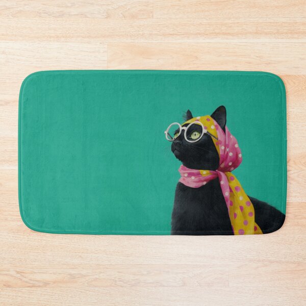 Item preview, Retro Pinup Black Cat Chic with Polka Dot Scarf and Glasses designed and sold by MysticMarble.