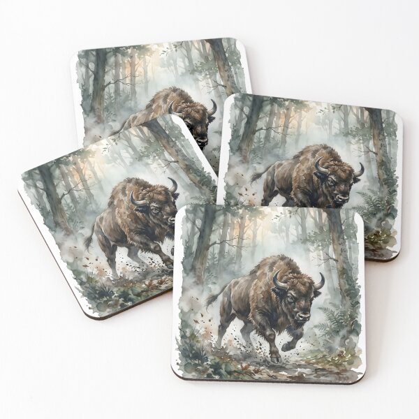 Item preview, Bisonte europeo Bos Bonasus Fauna silvestre del bosque brumoso designed and sold by RubisLeaf.