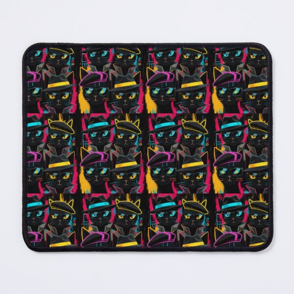 Item preview, Noir Spy Cat Quartet Neon Secret Agent Black Cats designed and sold by ZunZunArt.