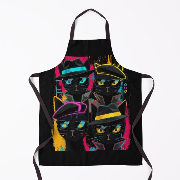 Item preview, Noir Spy Cat Quartet Neon Secret Agent Black Cats designed and sold by ZunZunArt.