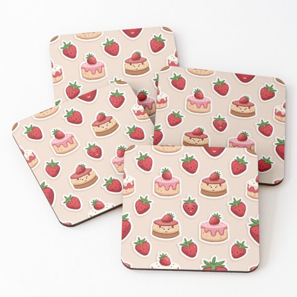 Item preview, Cute Strawberry Cakes with Smiling Cartoon Faces designed and sold by mittie101.