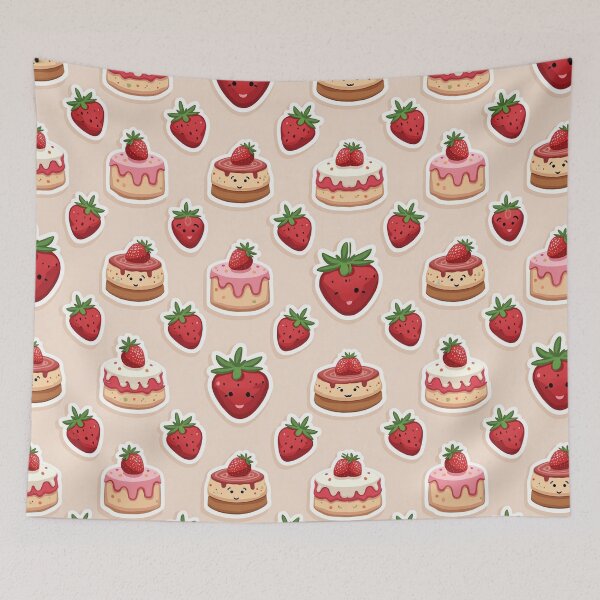 Item preview, Cute Strawberry Cakes with Smiling Cartoon Faces designed and sold by mittie101.
