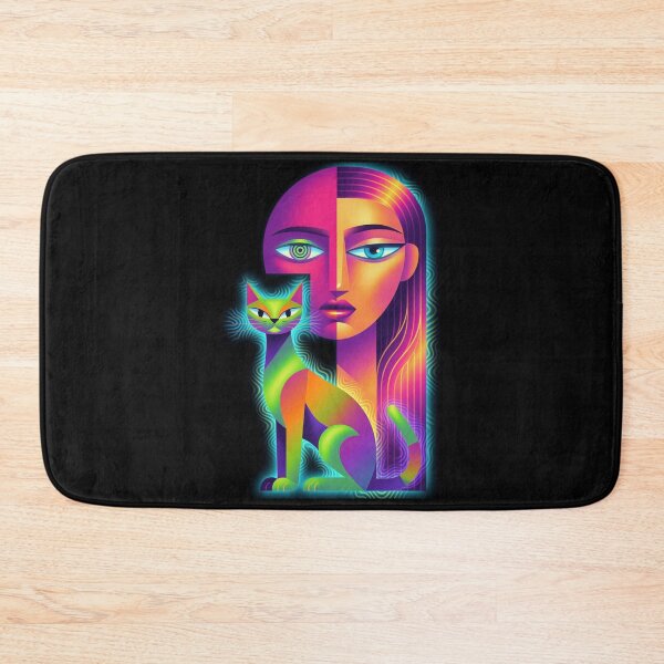 Item preview, Neon Psychedelic Cubist Cat Woman Portrait designed and sold by ZunZunArt.