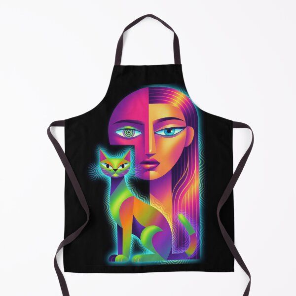 Item preview, Neon Psychedelic Cubist Cat Woman Portrait designed and sold by ZunZunArt.