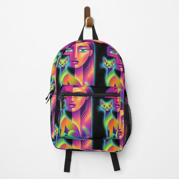 Item preview, Neon Psychedelic Cubist Cat Woman Portrait designed and sold by ZunZunArt.