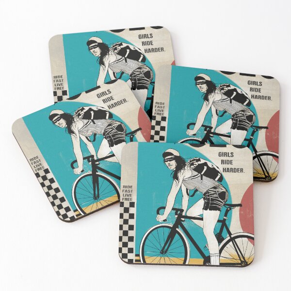 Artikelvorschau, Retro Cycling Poster Female Cyclist Girls Ride Harder Bike Art Print entworfen und verkauft von RiptideKiD.