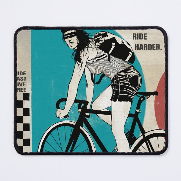 Item preview, Retro Cycling Poster Female Cyclist Girls Ride Harder Bike Art Print designed and sold by RiptideKiD.