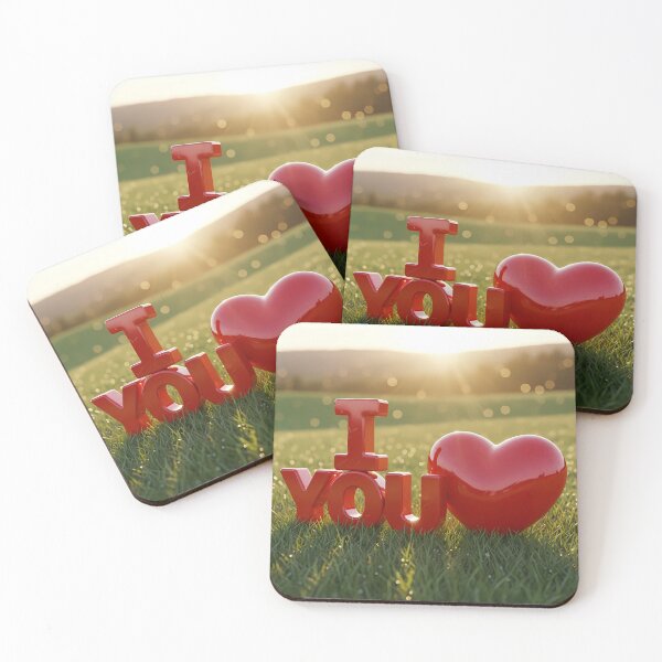 Item preview, Red 3D I Love You Text And Glossy Heart On Green Grass At Sunset designed and sold by Dreamy Armine Art.