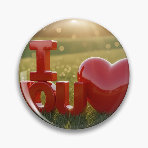 Artikelvorschau, Roter 3D-Schriftzug „Ich liebe dich“ und glänzendes Herz auf grünem Gras bei Sonnenuntergang entworfen und verkauft von Dreamy Armine Art.