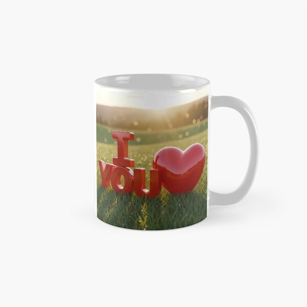 Item preview, Texto rojo en 3D "Te amo" y corazón brillante sobre césped verde al atardecer. designed and sold by Dreamy Armine Art.
