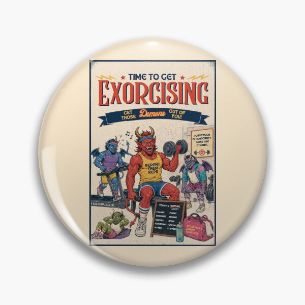 Item preview, Exorcising Demons Gym Poster – Vintage 80s Workout Parody designed and sold by Alt Christian.