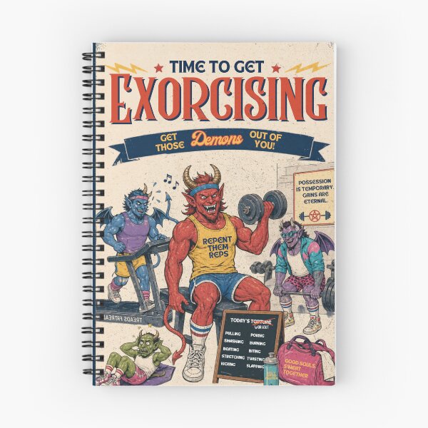 Item preview, Exorcising Demons Gym Poster – Vintage 80s Workout Parody designed and sold by Alt Christian.