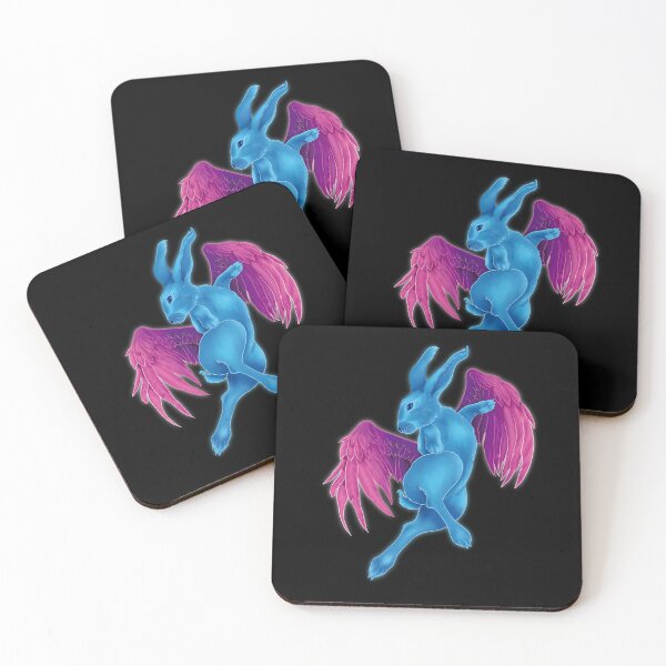 Item preview, Light blue rabbit with magenta wings in synthwave style designed and sold by PortalSombra.