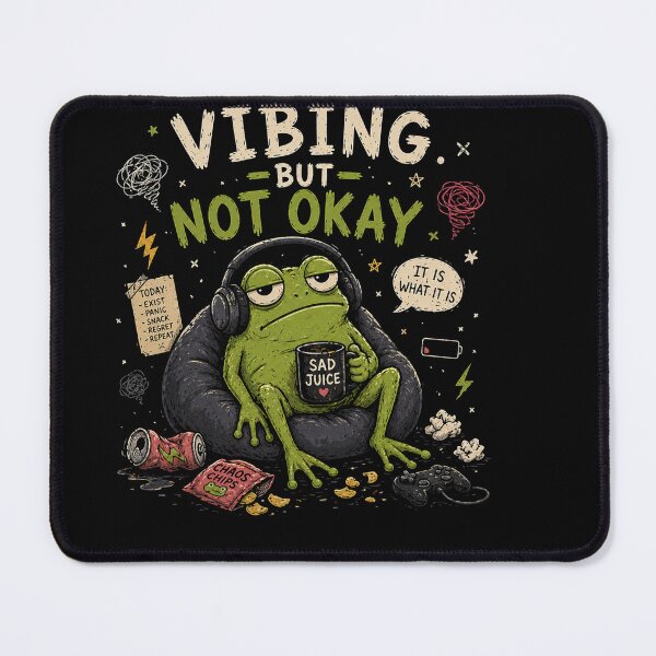 Item preview, Vibing But Not Okay Frog Funny Burnout Mood Meme Design designed and sold by MotylekAnia.