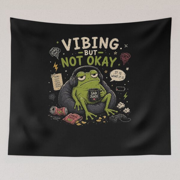 Item preview, Vibing But Not Okay Frog Funny Burnout Mood Meme Design designed and sold by MotylekAnia.