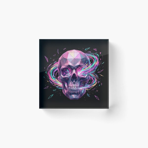 Item preview, Polygonal Neon Skull with Swirling Vaporwave Energy Trails and scattered Triangles designed and sold by Wild Hare.