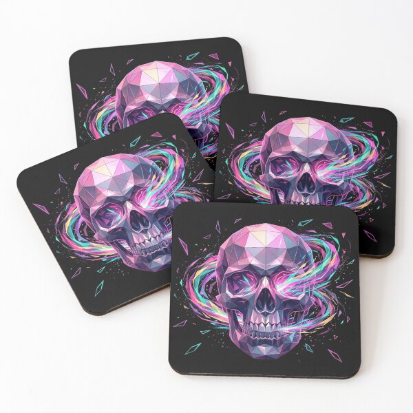 Item preview, Polygonal Neon Skull with Swirling Vaporwave Energy Trails and scattered Triangles designed and sold by Wild Hare.