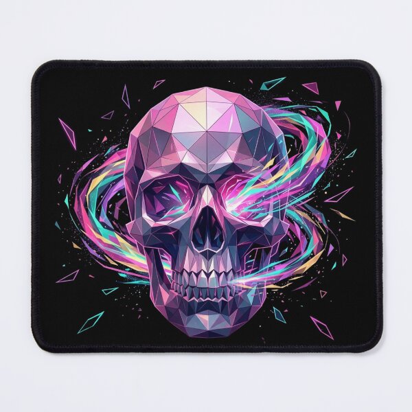 Item preview, Polygonal Neon Skull with Swirling Vaporwave Energy Trails and scattered Triangles designed and sold by Wild Hare.
