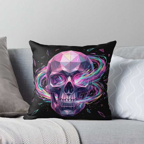 Item preview, Polygonal Neon Skull with Swirling Vaporwave Energy Trails and scattered Triangles designed and sold by Wild Hare.
