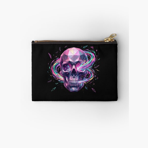 Artikelvorschau, Polygonaler Neon-Schädel mit wirbelnden Vaporwave-Energiespuren und verstreuten Dreiecken entworfen und verkauft von Wild Hare.