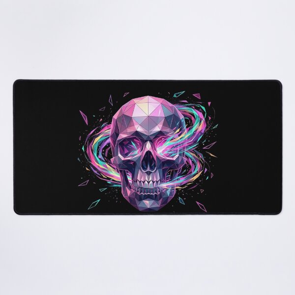 Item preview, Polygonal Neon Skull with Swirling Vaporwave Energy Trails and scattered Triangles designed and sold by Wild Hare.