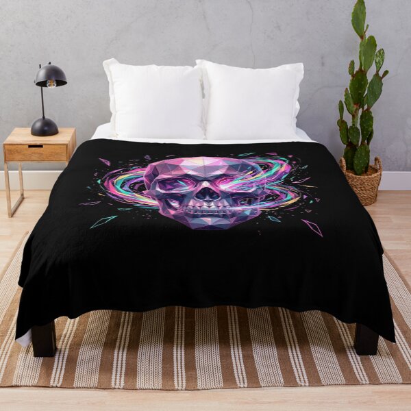 Artikelvorschau, Polygonaler Neon-Schädel mit wirbelnden Vaporwave-Energiespuren und verstreuten Dreiecken entworfen und verkauft von Wild Hare.