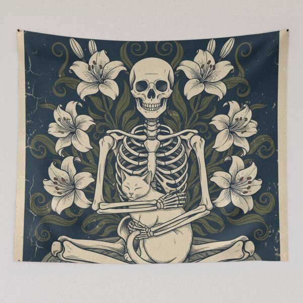 Item preview, Gothic Heart with Lilies and Cat designed and sold by HeyHas.