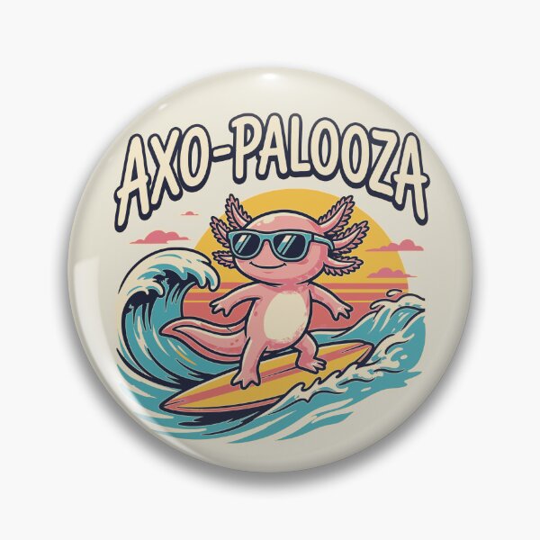 Item preview, Funny cute Axolotl Axo-Palooza surfboard parody 90s Alternative music festival, Beige - HD ONLINE STORE designed and sold by bard-art.