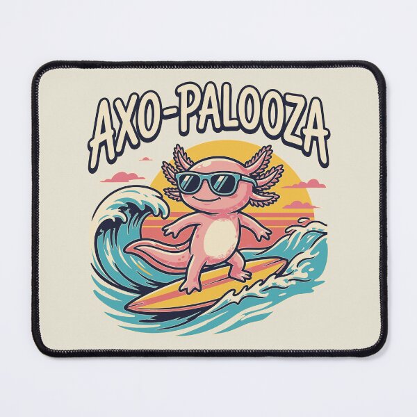 Item preview, Funny cute Axolotl Axo-Palooza surfboard parody 90s Alternative music festival, Beige - HD ONLINE STORE designed and sold by bard-art.
