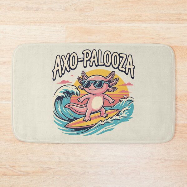 Item preview, Funny cute Axolotl Axo-Palooza surfboard parody 90s Alternative music festival, Beige - HD ONLINE STORE designed and sold by bard-art.