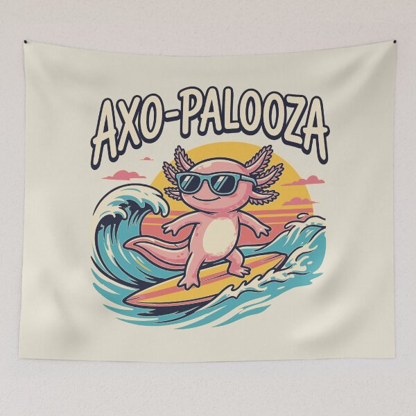 Item preview, Funny cute Axolotl Axo-Palooza surfboard parody 90s Alternative music festival, Beige - HD ONLINE STORE designed and sold by bard-art.
