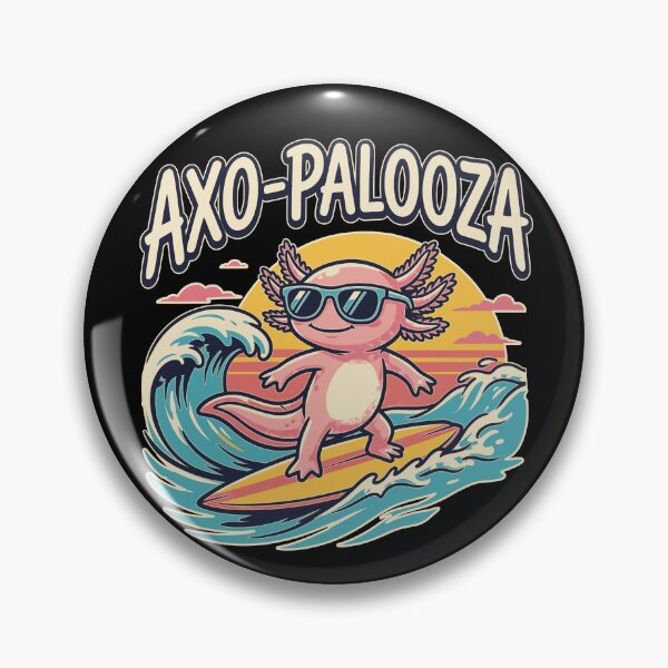 Item preview, Funny cute Axolotl Axo-Palooza surfboard parody 90s Alternative music festival, Black - HD ONLINE STORE designed and sold by bard-art.