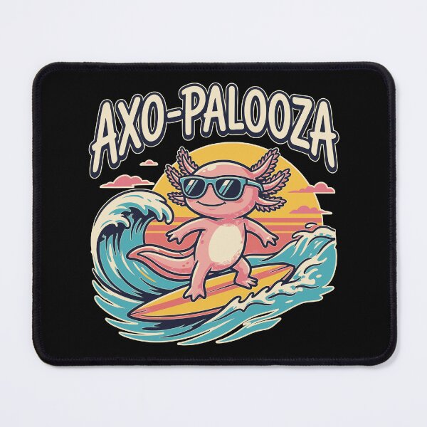 Item preview, Funny cute Axolotl Axo-Palooza surfboard parody 90s Alternative music festival, Black - HD ONLINE STORE designed and sold by bard-art.