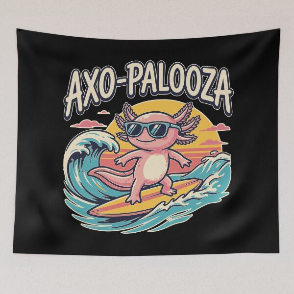 Item preview, Funny cute Axolotl Axo-Palooza surfboard parody 90s Alternative music festival, Black - HD ONLINE STORE designed and sold by bard-art.