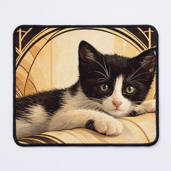 Item preview, Art Deco Illustration of a Black and White Cat designed and sold by darekkocurek.