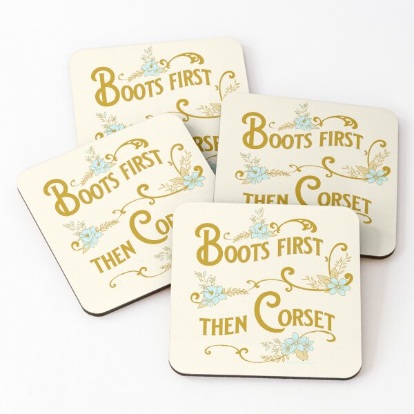 Item preview, BOOTS BEFORE CORSET Cream and Gold steampunk victorian costume meme designed and sold by BlueLadyC.