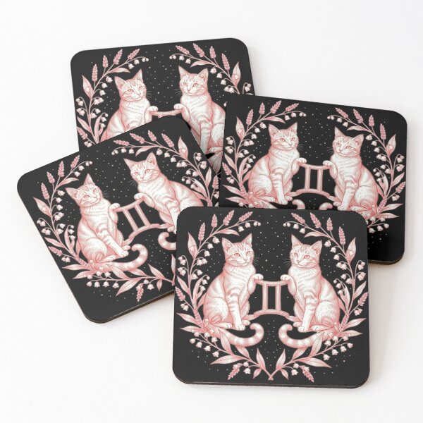 Item preview, Gemini Cat Zodiac Sign – Mystical Twin Felines and Lilies of the Valley designed and sold by AgathaLochArt.