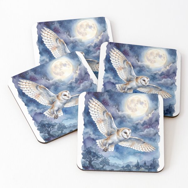 Item preview, Barn Owl Tyto Alba Gliding Night Full Moon designed and sold by RubisLeaf.